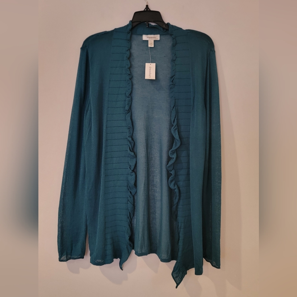 Dress Barn dark green lightweight open front cardigan sweater Size XL